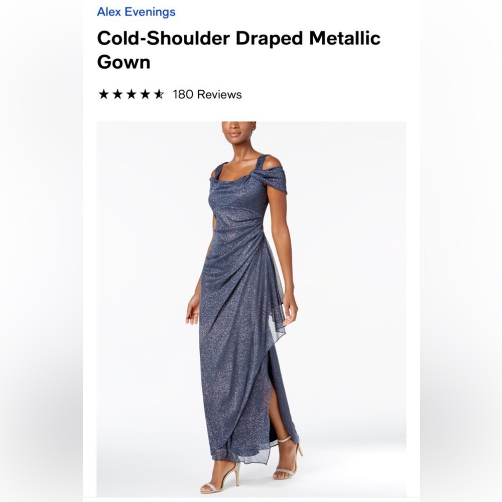 Alex Evenings Cold-Shoulder Draped Metallic Gown sz 12 from Macy’s smoke grey